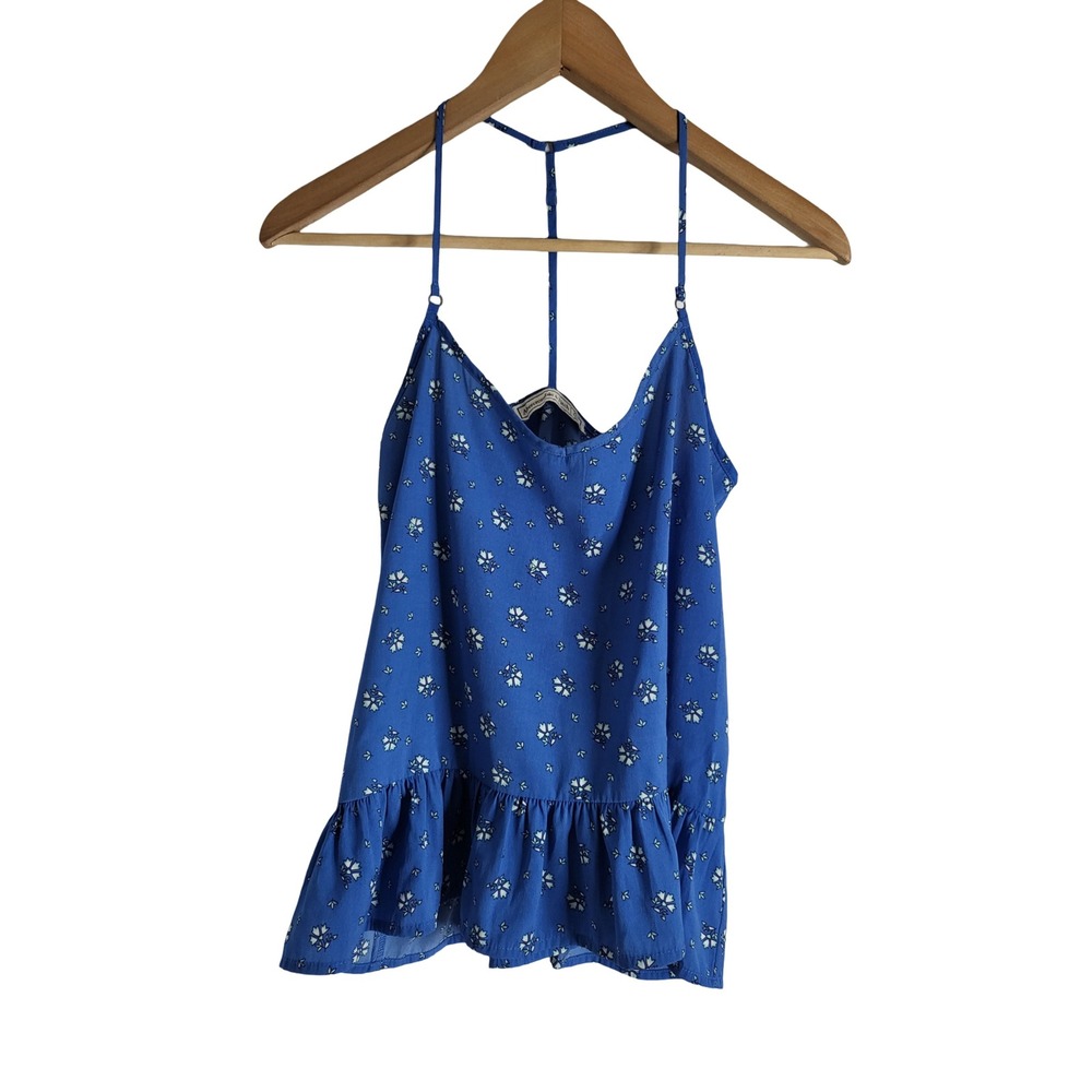 Abercrombie & Fitch Blue Floral Peplum Cami Top T-Back Ruffle Hem XS Coquette